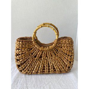 Boho Wicker Purse with Bamboo Handles